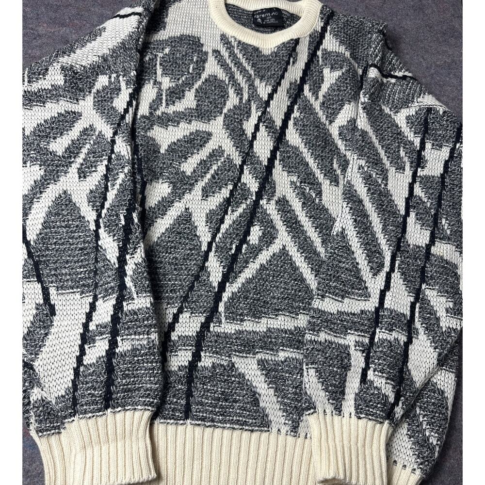 Vintage 100% Wool Sweater Men’s Size L Off-white Cream 90s Grandpa Patterned